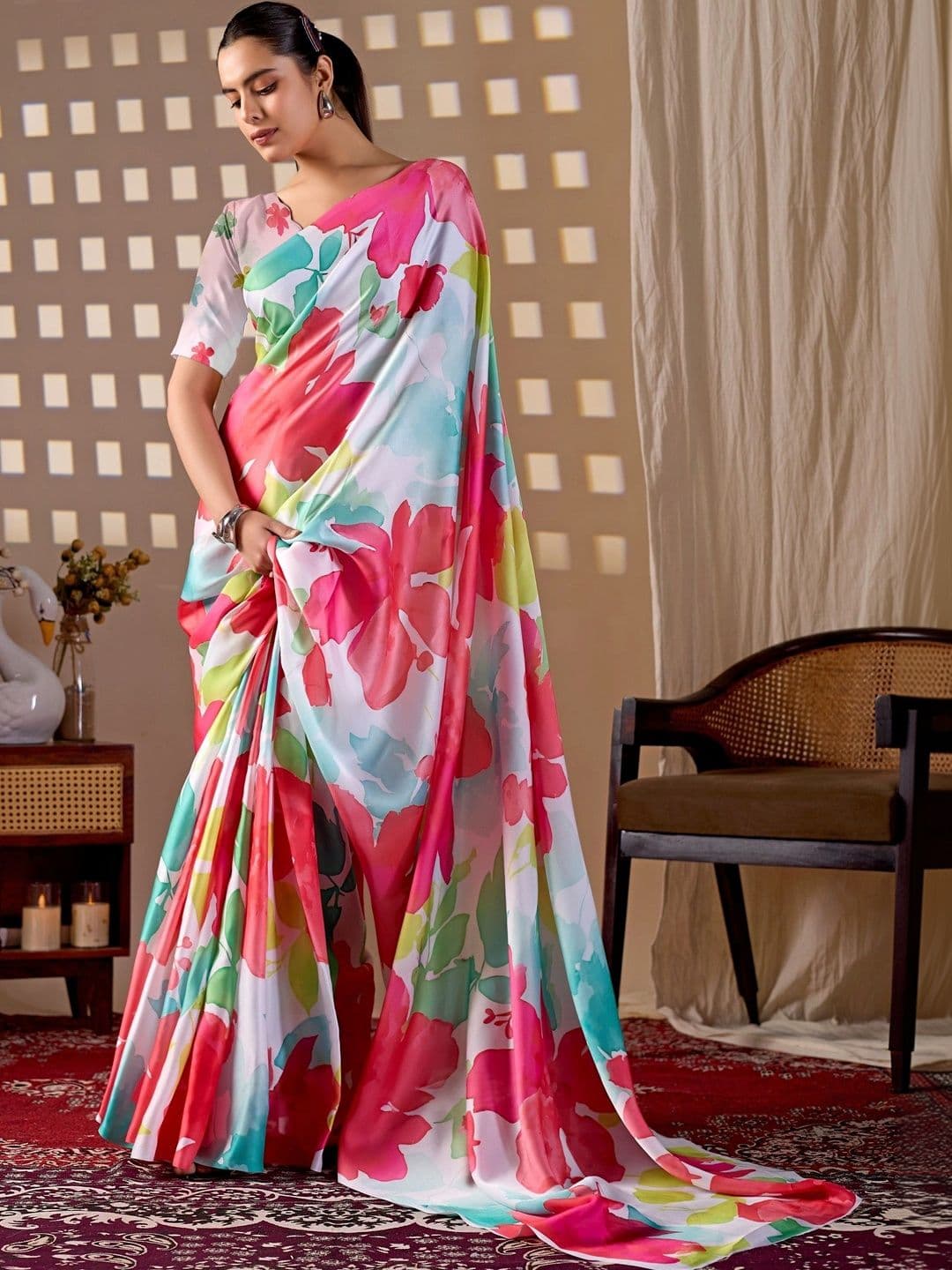 Mitera Floral Satin Designer Saree thumbnail 7