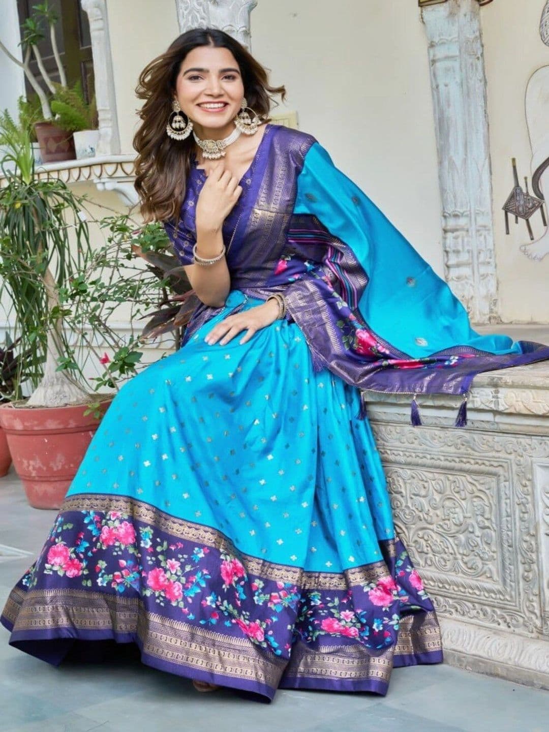 Sangria Semi-Stitched Lehenga & Unstitched Blouse With Dupatta thumbnail 3