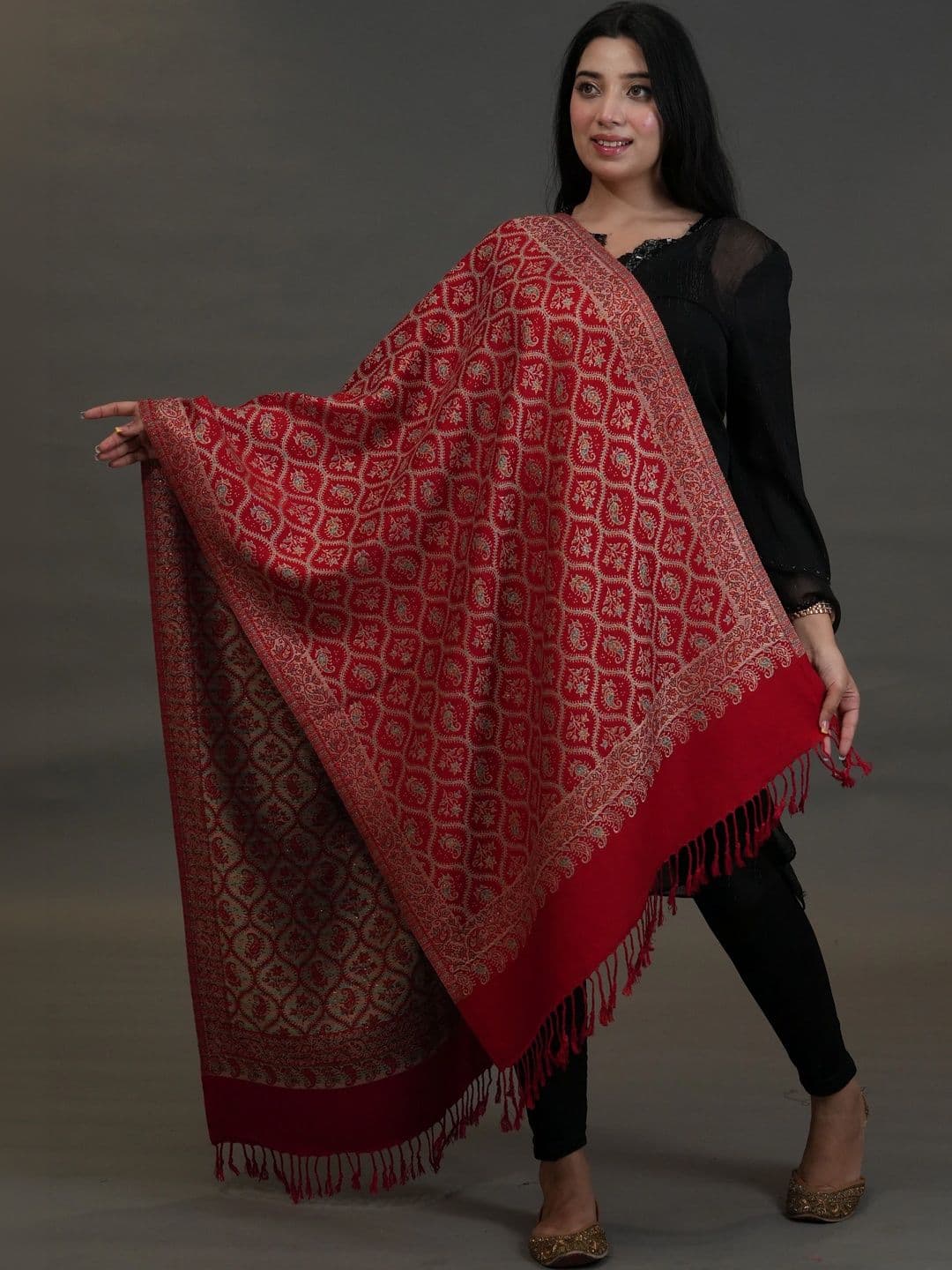 S.T. Women Ethnic Motifs Woven Design Acrylic Shawl - view 1