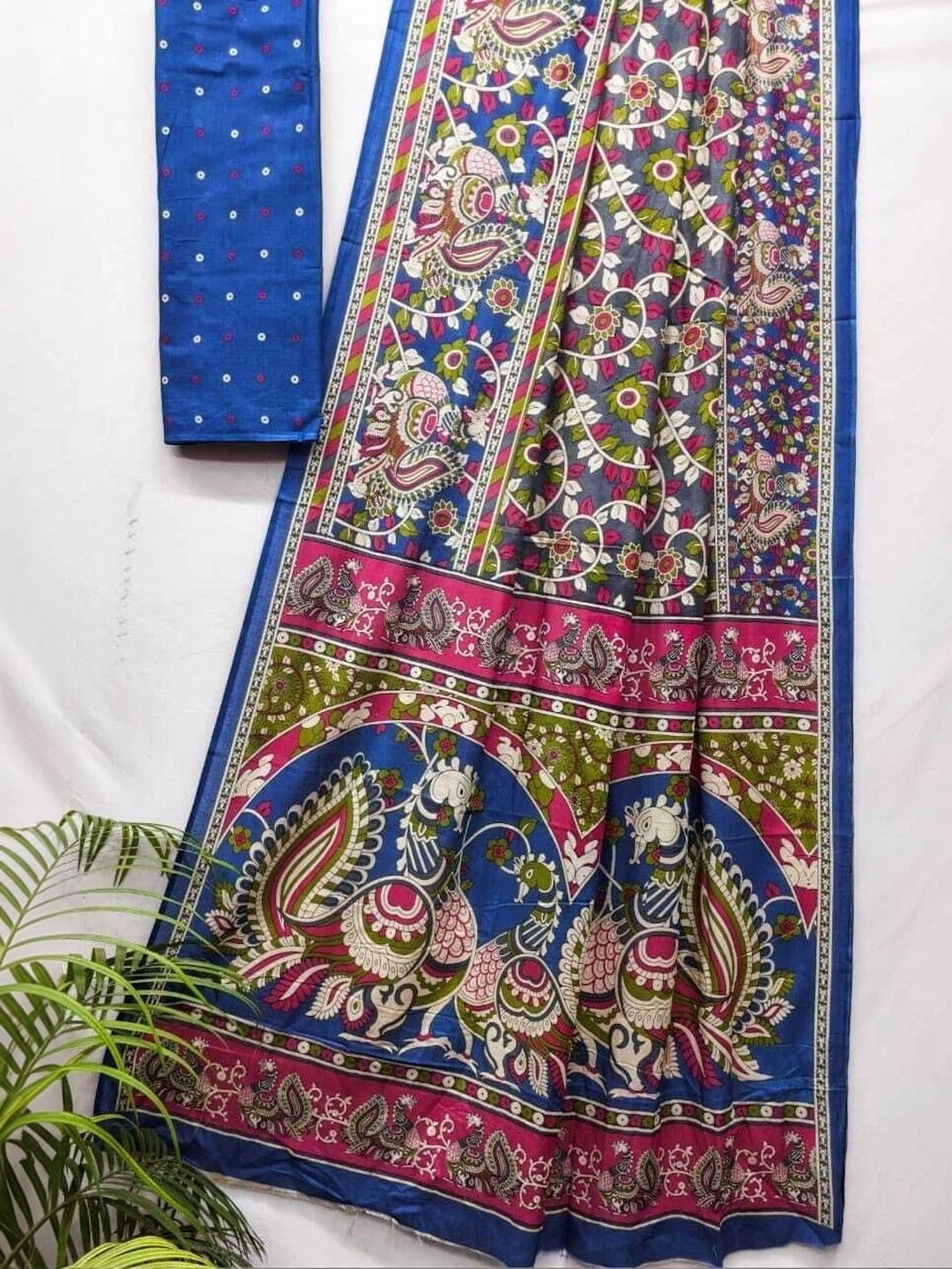 MITITA FASHION Women's Cotton Blend Ethnic Peacock & Floral Print Saree with Woven Border thumbnail 5