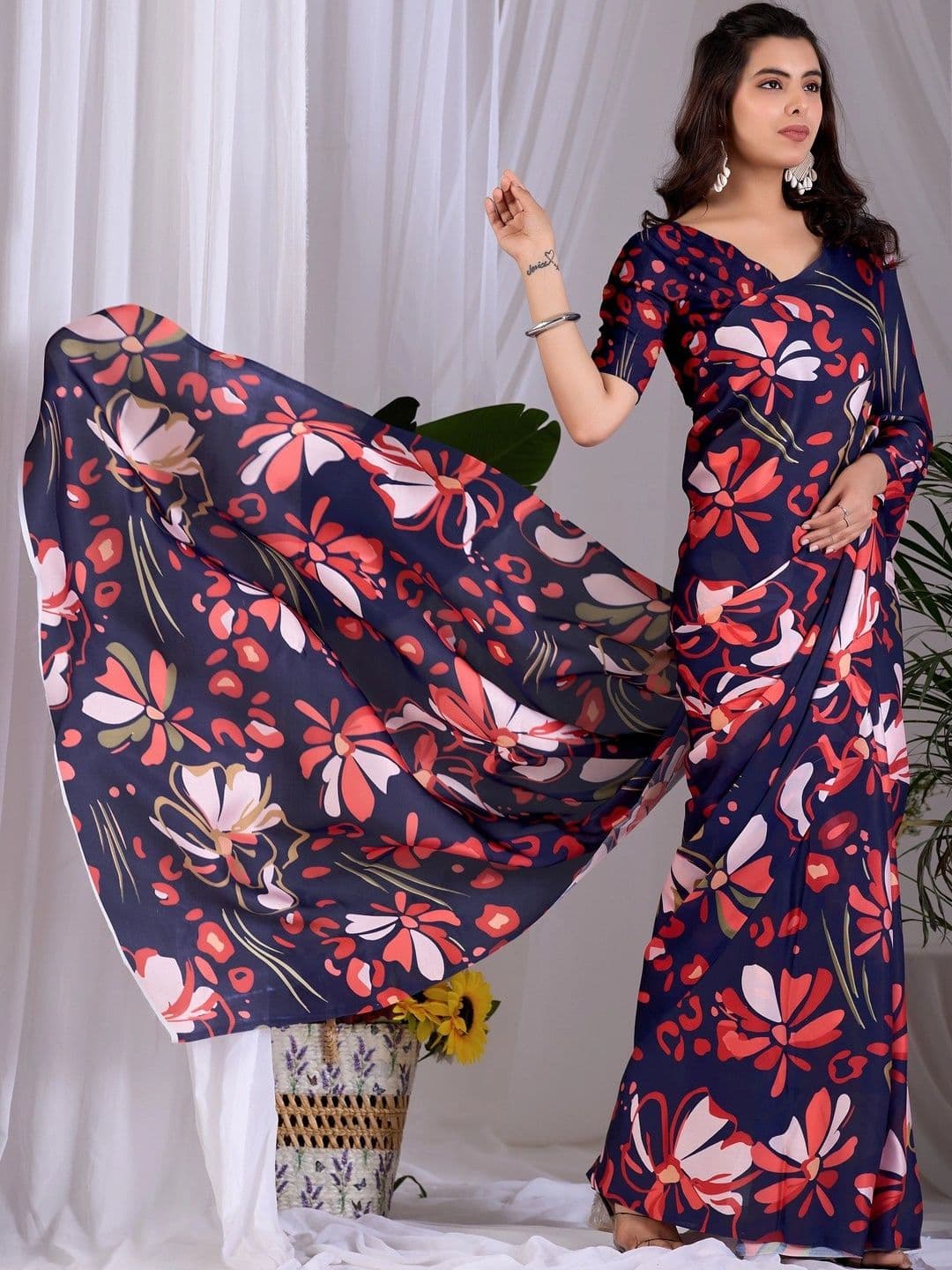 Mitera Floral Satin Designer Saree thumbnail 2