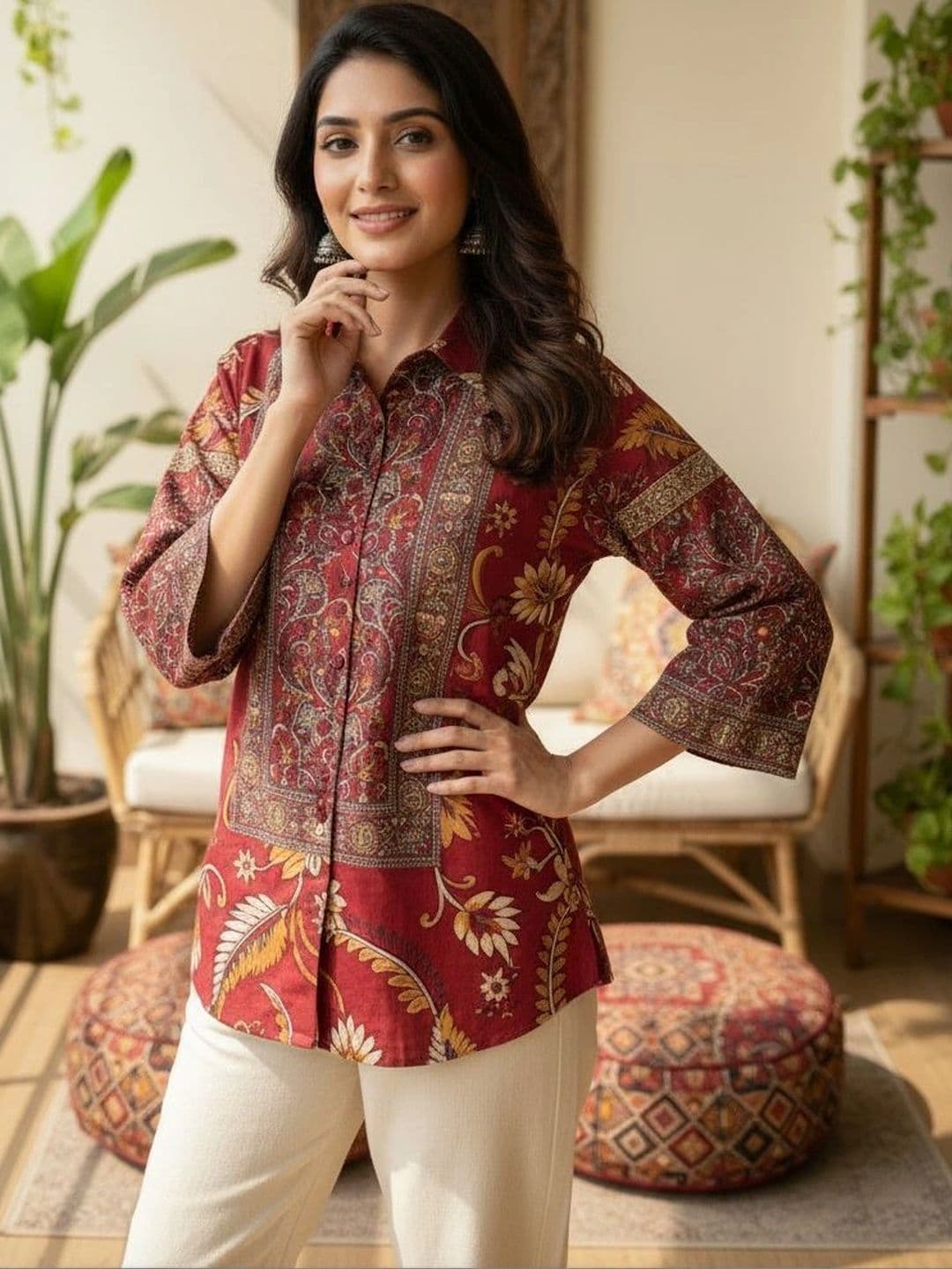 Anouk Paisley Printed Shirt Collar Pure Cotton Blend Kurti - view 1