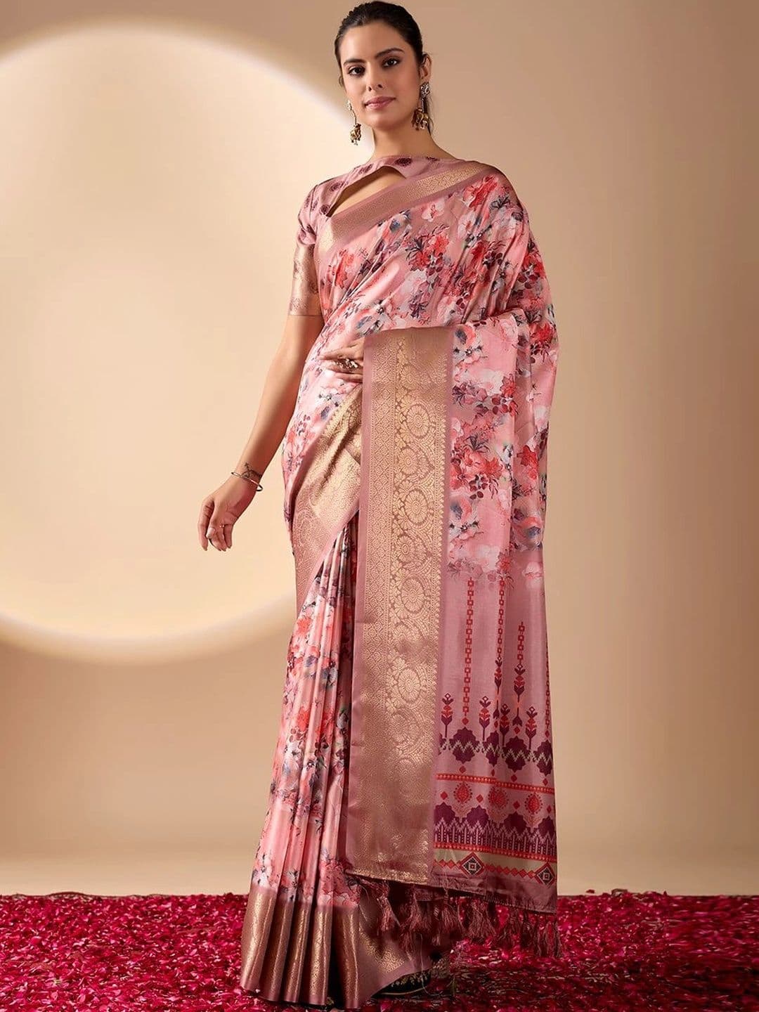 DIVASTRI Floral Zari Silk Blend Designer Saree - view 1