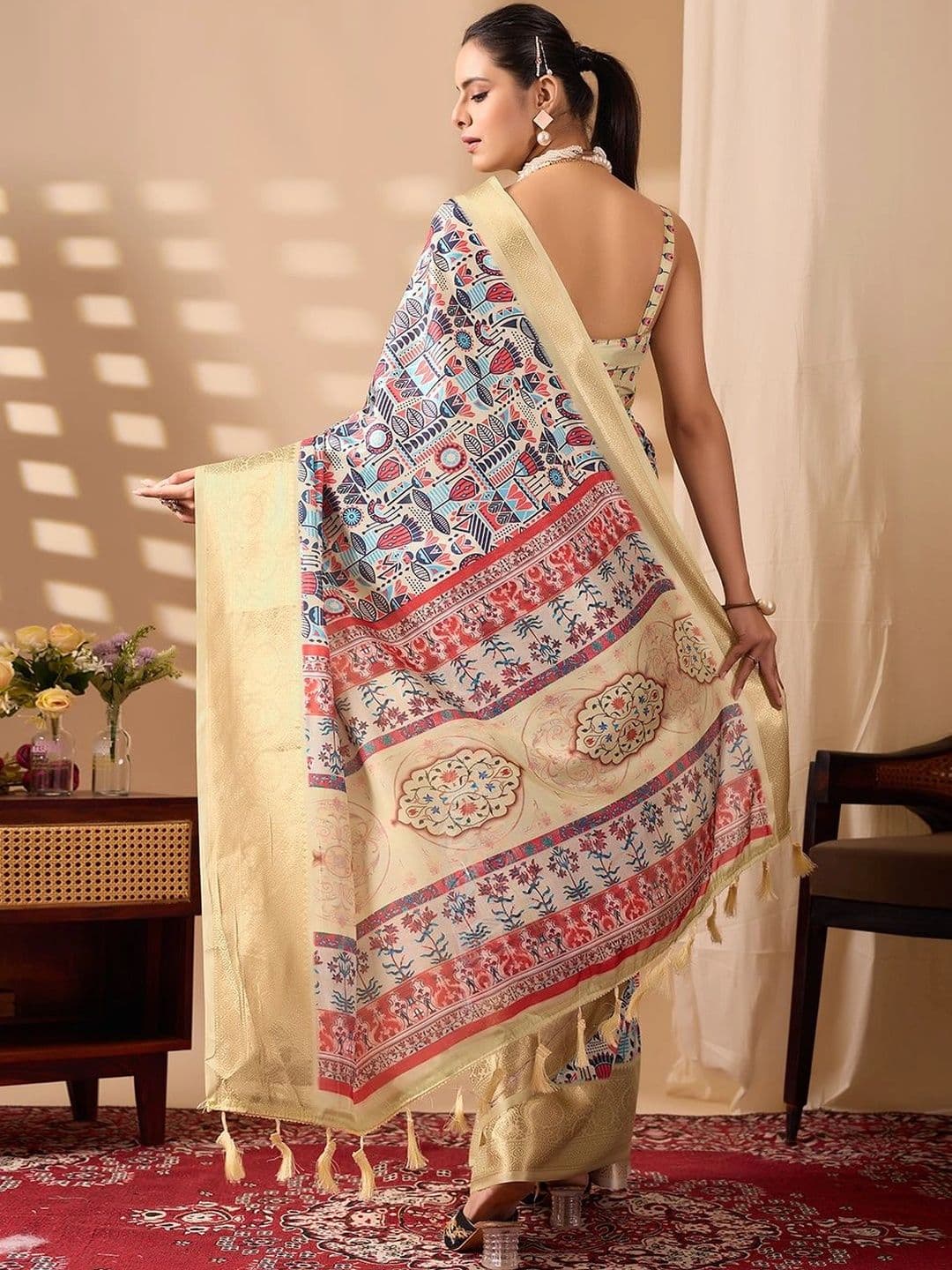 Mitera Kalamkari Zari Silk Blend Designer Saree thumbnail 6