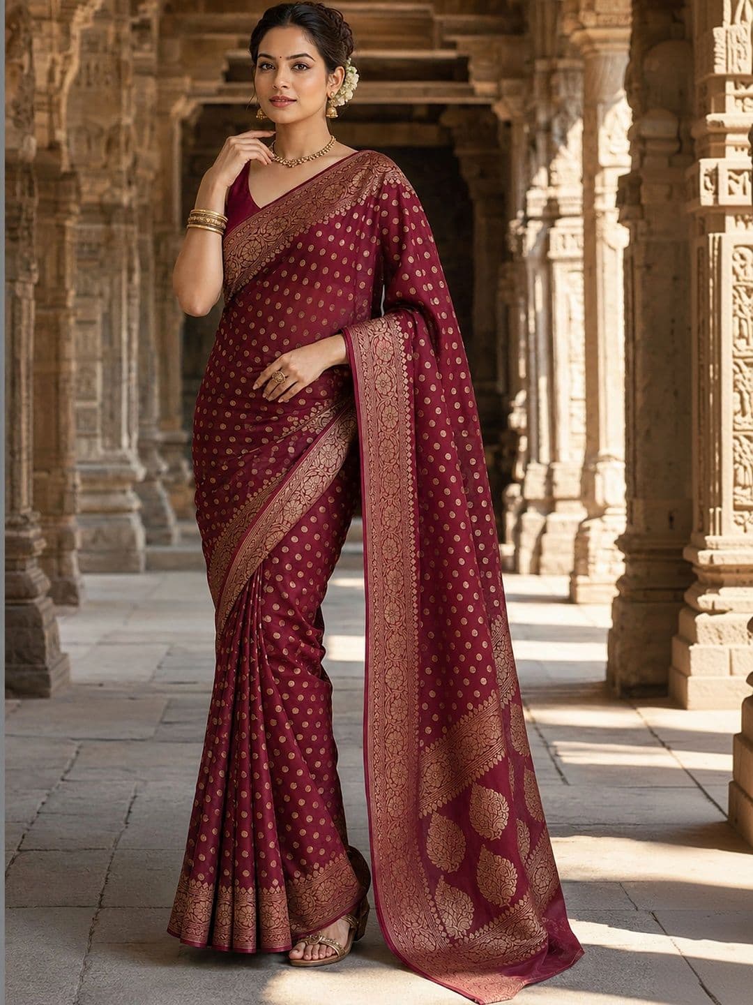 Mitera Polka Dot Zari Silk Blend Designer Banarasi Saree thumbnail 2