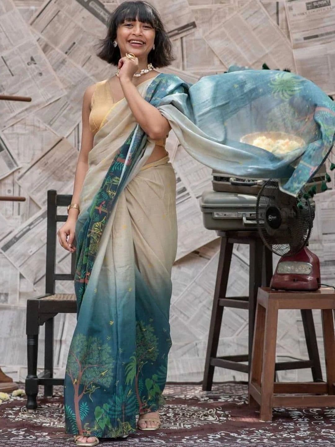 saneria silk Floral Linen Blend Sambalpuri Saree thumbnail 3