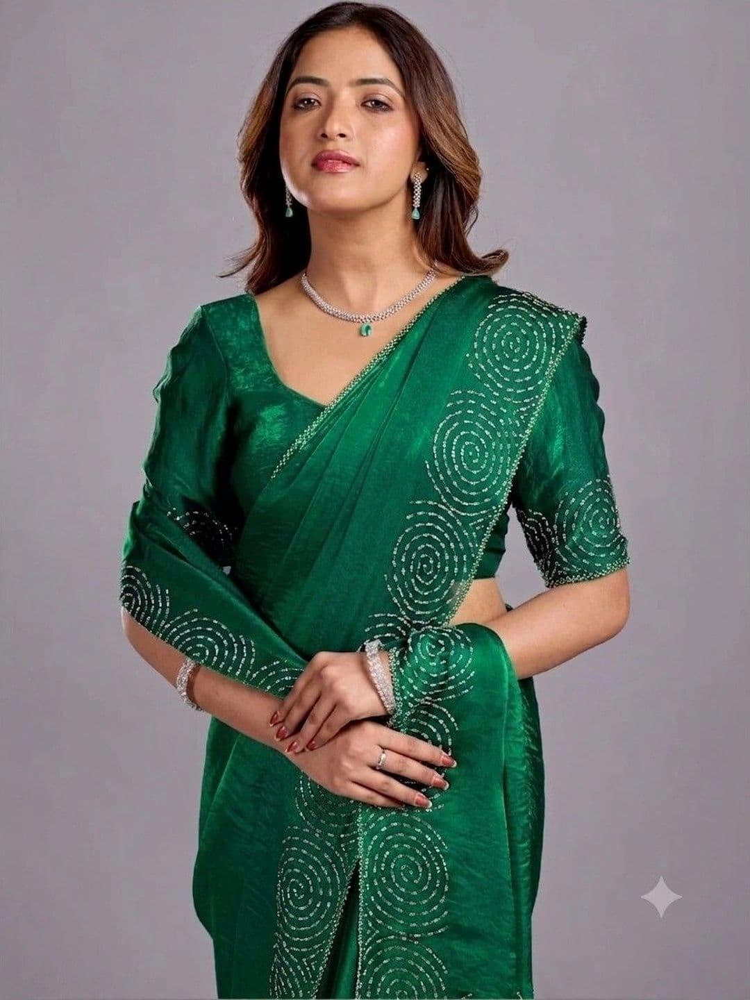 shreevali creation Embellished Satin Saree thumbnail 3