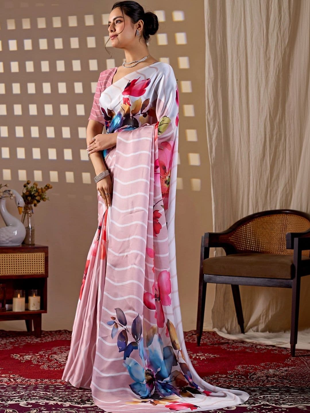 Mitera Floral Satin Designer Saree thumbnail 2