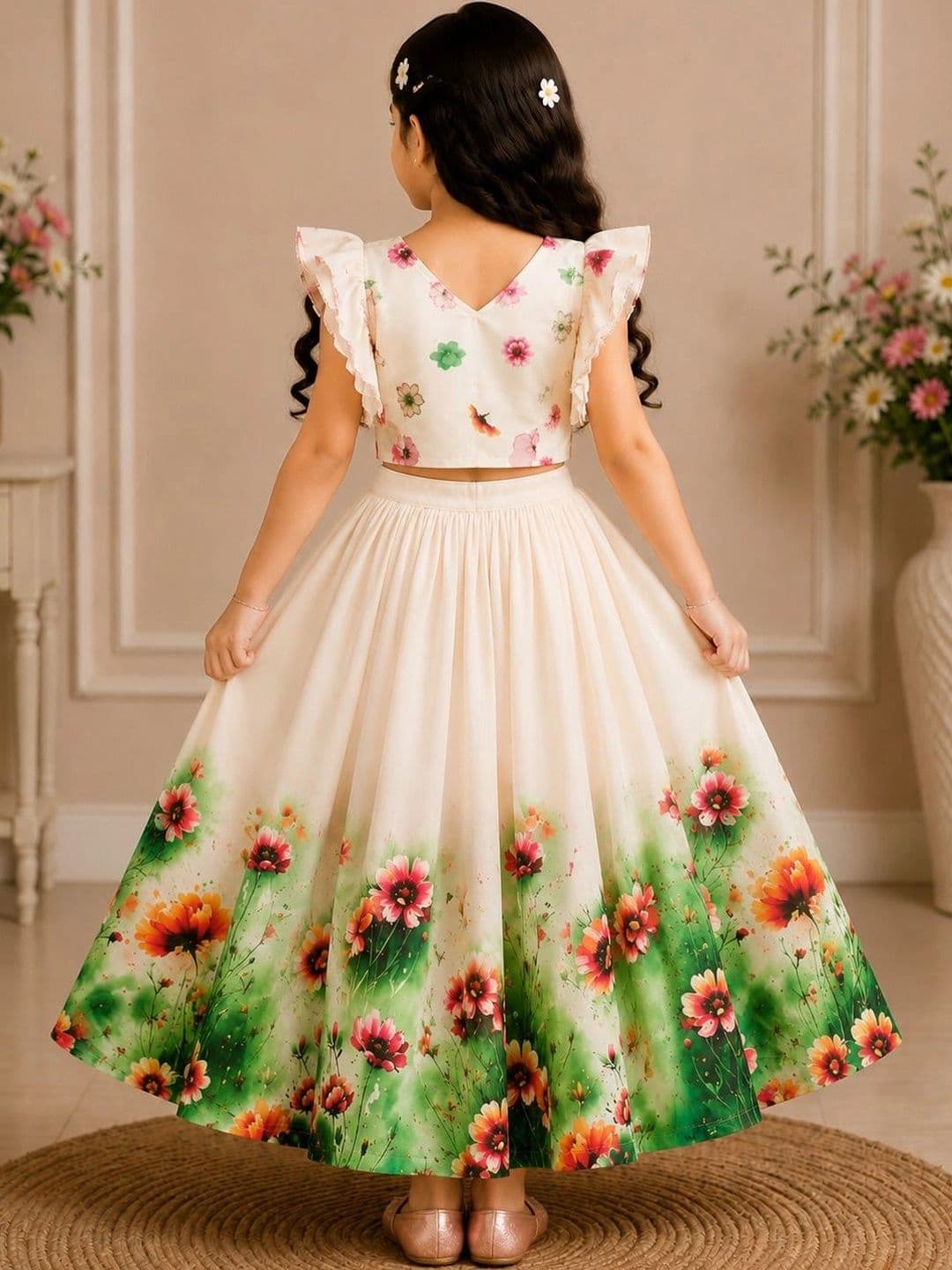 KALINI Girls Printed Ready to Wear Lehenga & thumbnail 2