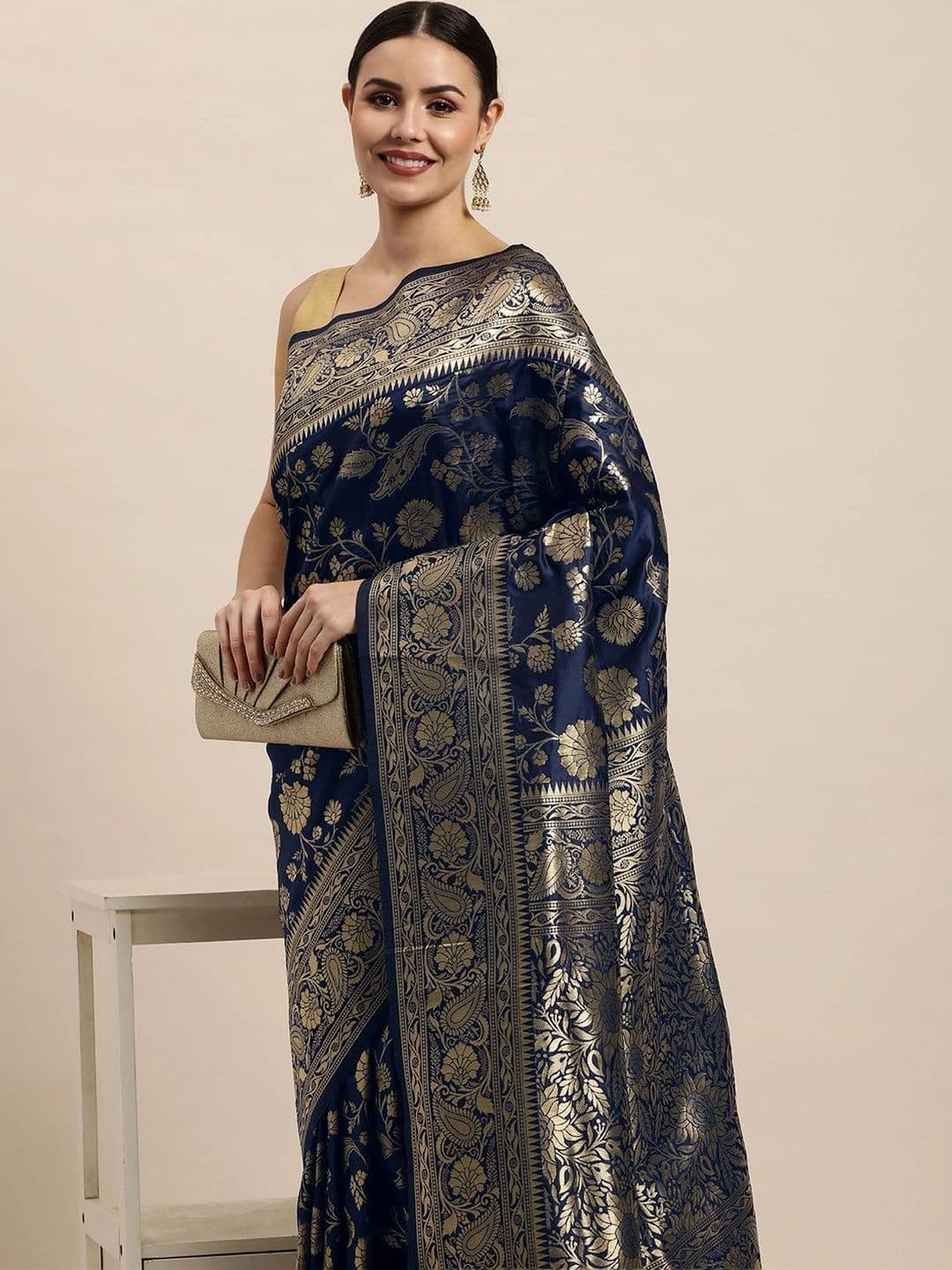 KALINI Floral Zari Art Silk Banarasi Saree thumbnail 3