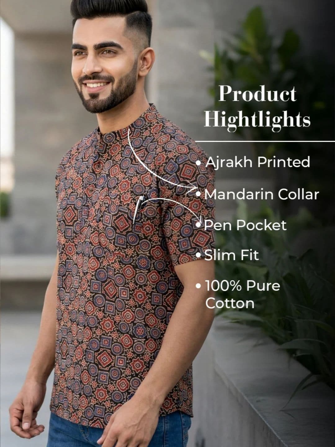 Avishya Men Geometric Printed Handloom Kurta thumbnail 6
