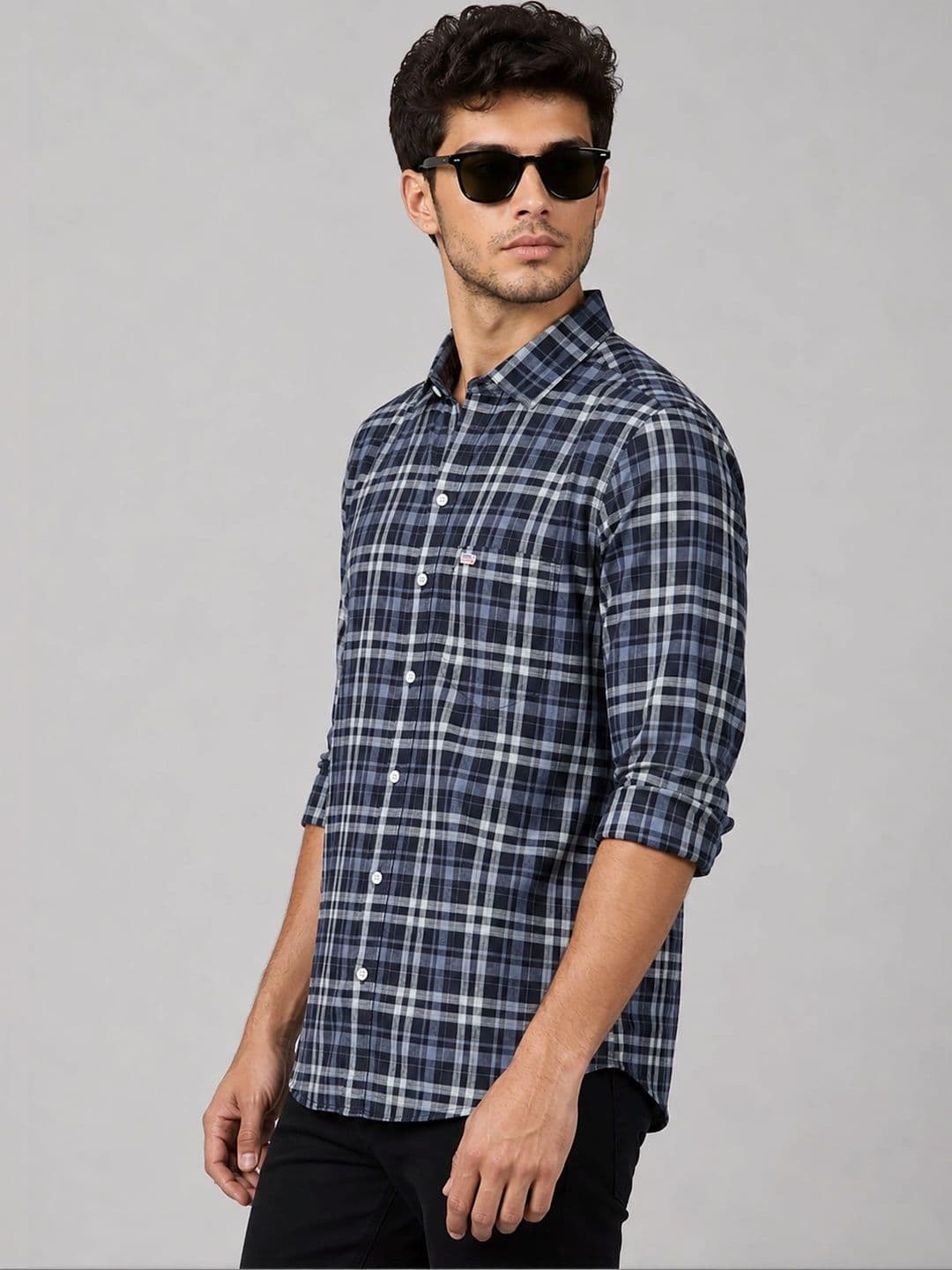 U.S. PITCHERS Men Modern Slim Fit Checked Casual Shirt thumbnail 4