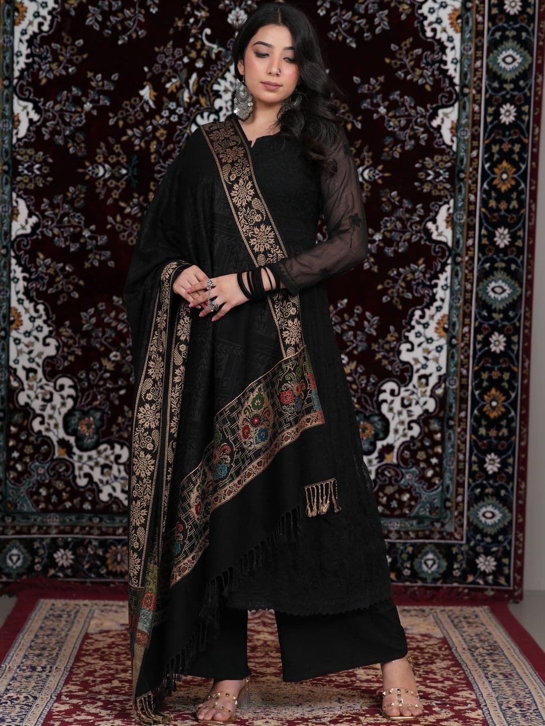 S.T. Women Ethnic Motifs Embroidered Acrylic Shawl - view 1