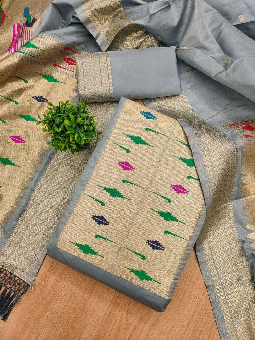 KALINI Pure Silk Unstitched Dress Material - view 1