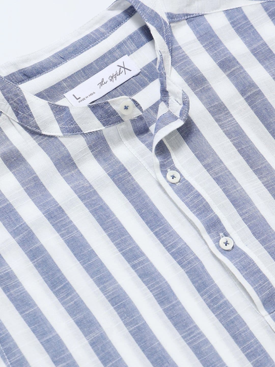 StitchX Men's Pure Cotton Striped Mandarin Collar Kurta Shirt thumbnail 2