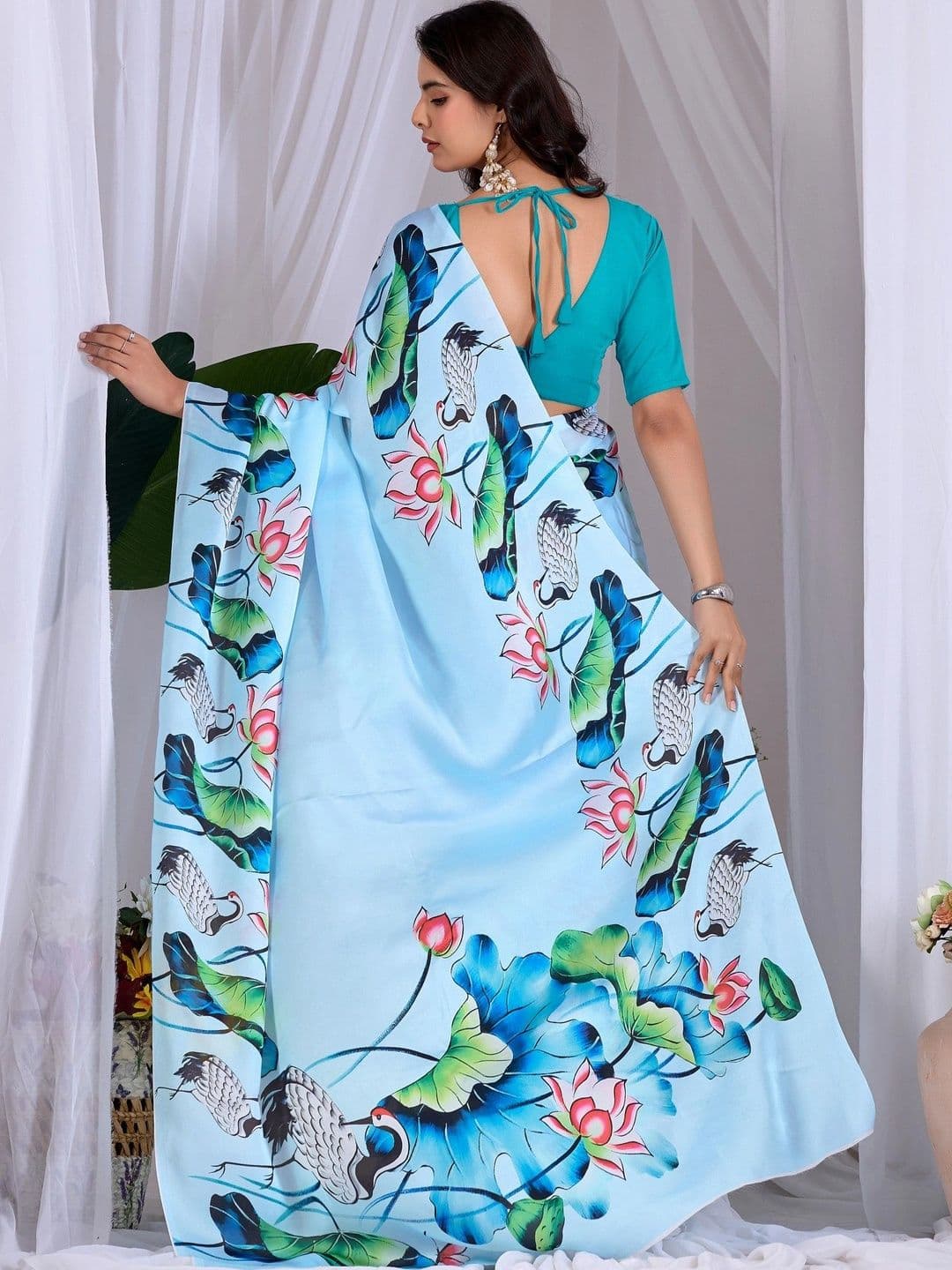 Mitera Floral Satin Designer Saree thumbnail 2