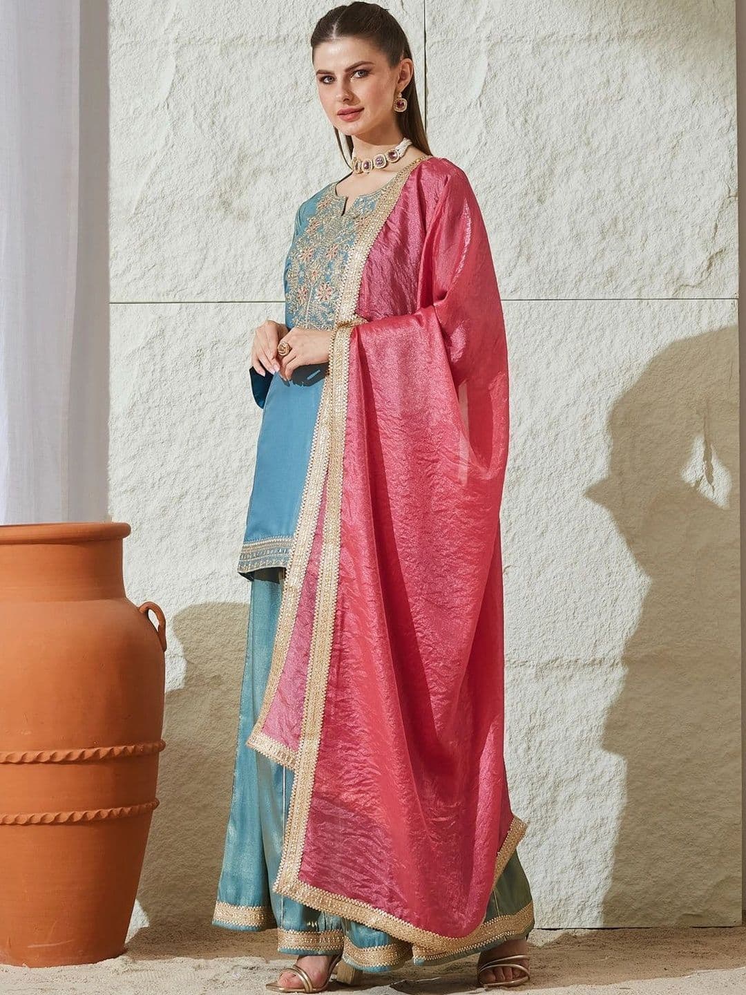 MOKOSH Women Embroidered Kurti and Sharara Set with Dupatta thumbnail 7