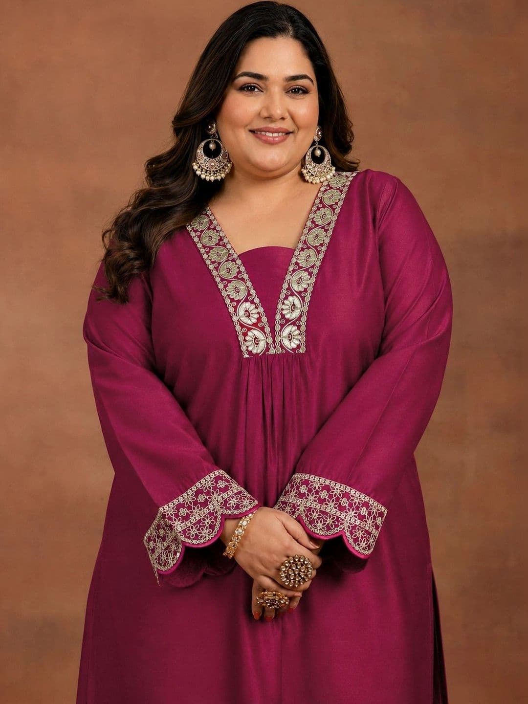 EXTRA LOVE BY LIBAS Women Ethnic Motifs Embroidered Empire Thread Work Kurta with Trousers thumbnail 5