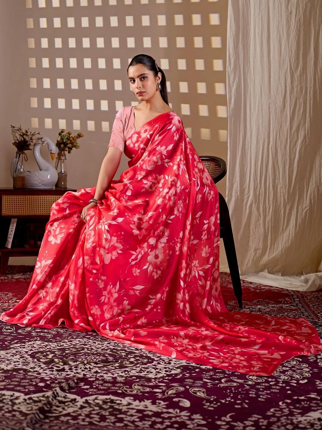 Mitera Floral Satin Designer Saree thumbnail 2
