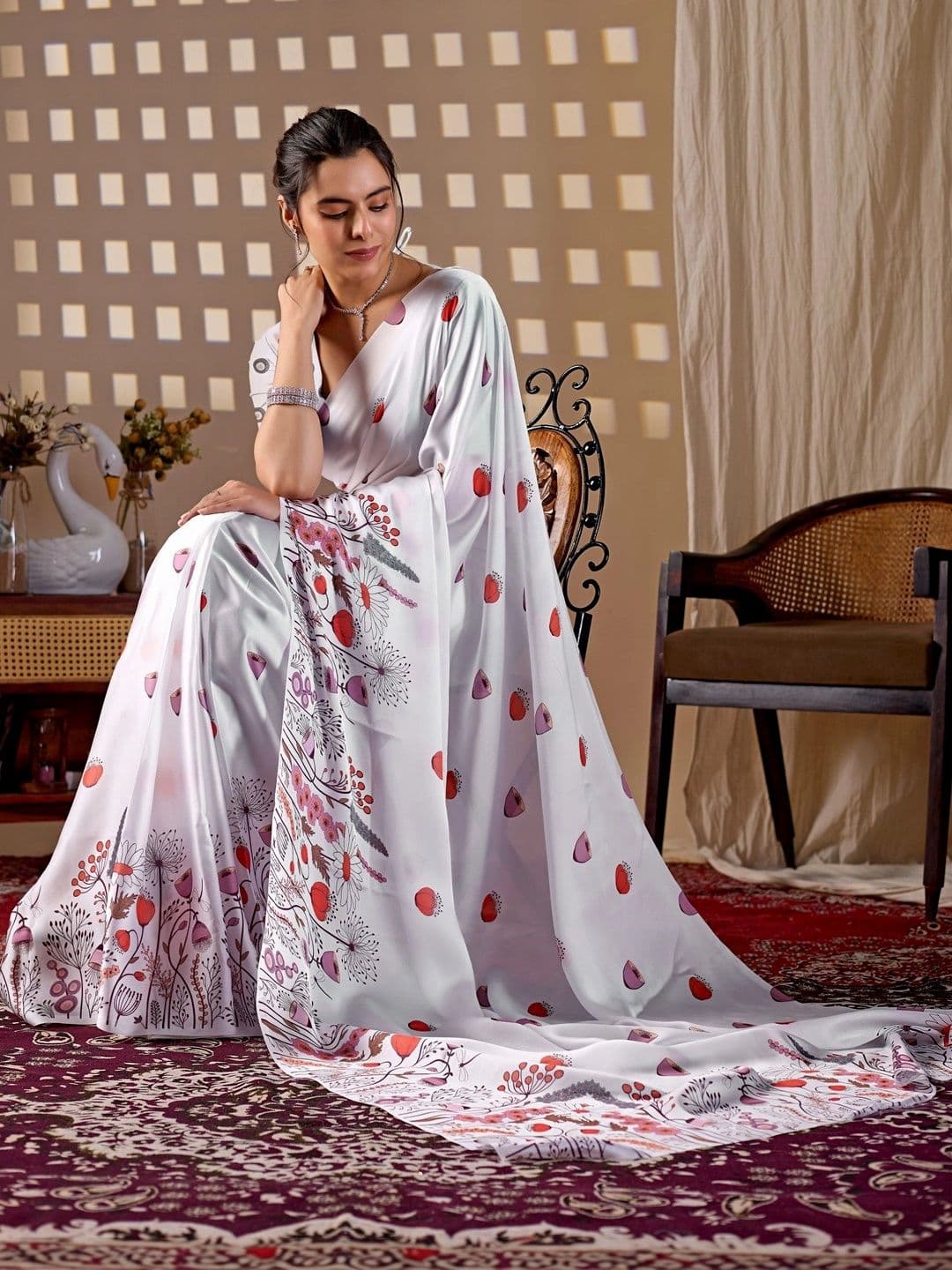 KALINI Floral Satin Designer Saree thumbnail 5