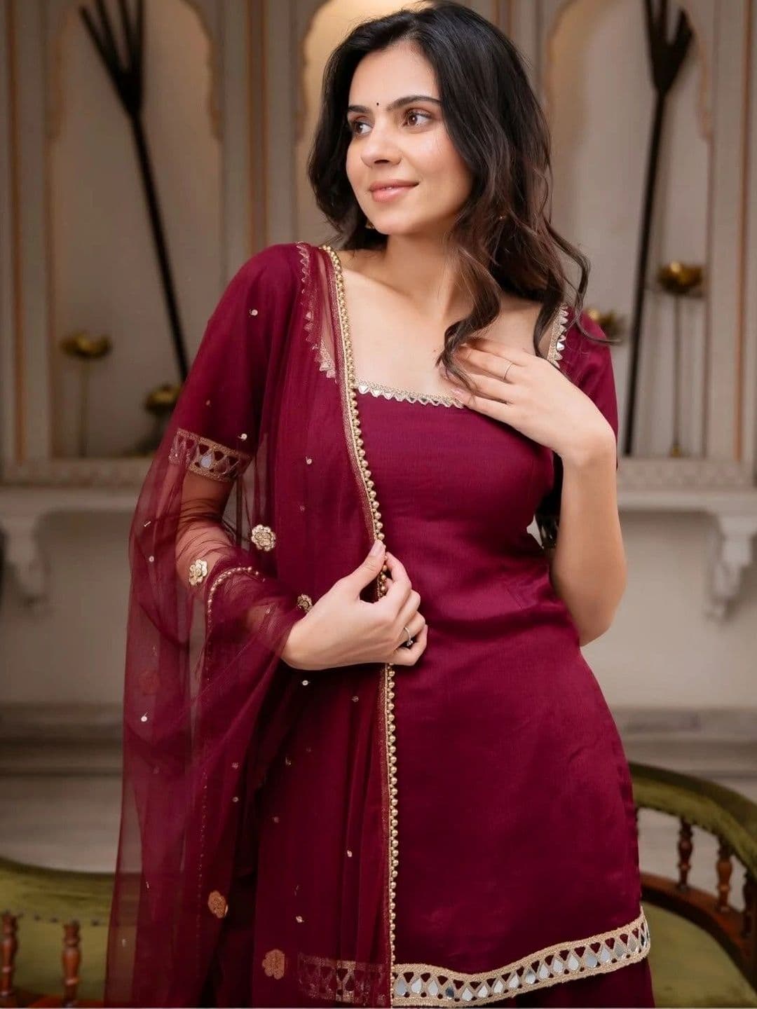 THE52 Women Regular Gotta Patti Kurta with Sharara & With Dupatta thumbnail 3