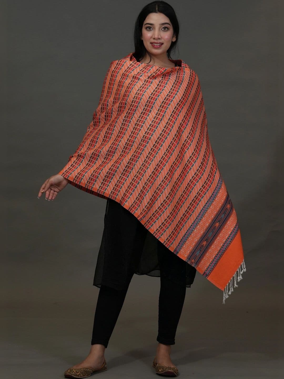 SHIFNEEN Women Geometric Woven Design Acrylic Shawl thumbnail 2