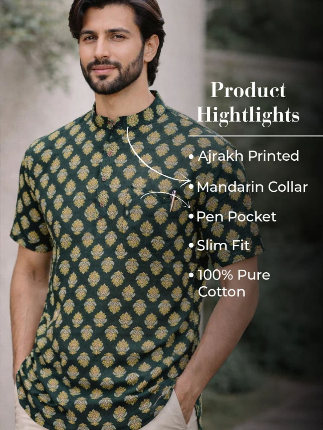 Avishya Men Floral Printed Handloom Kurta - view 1