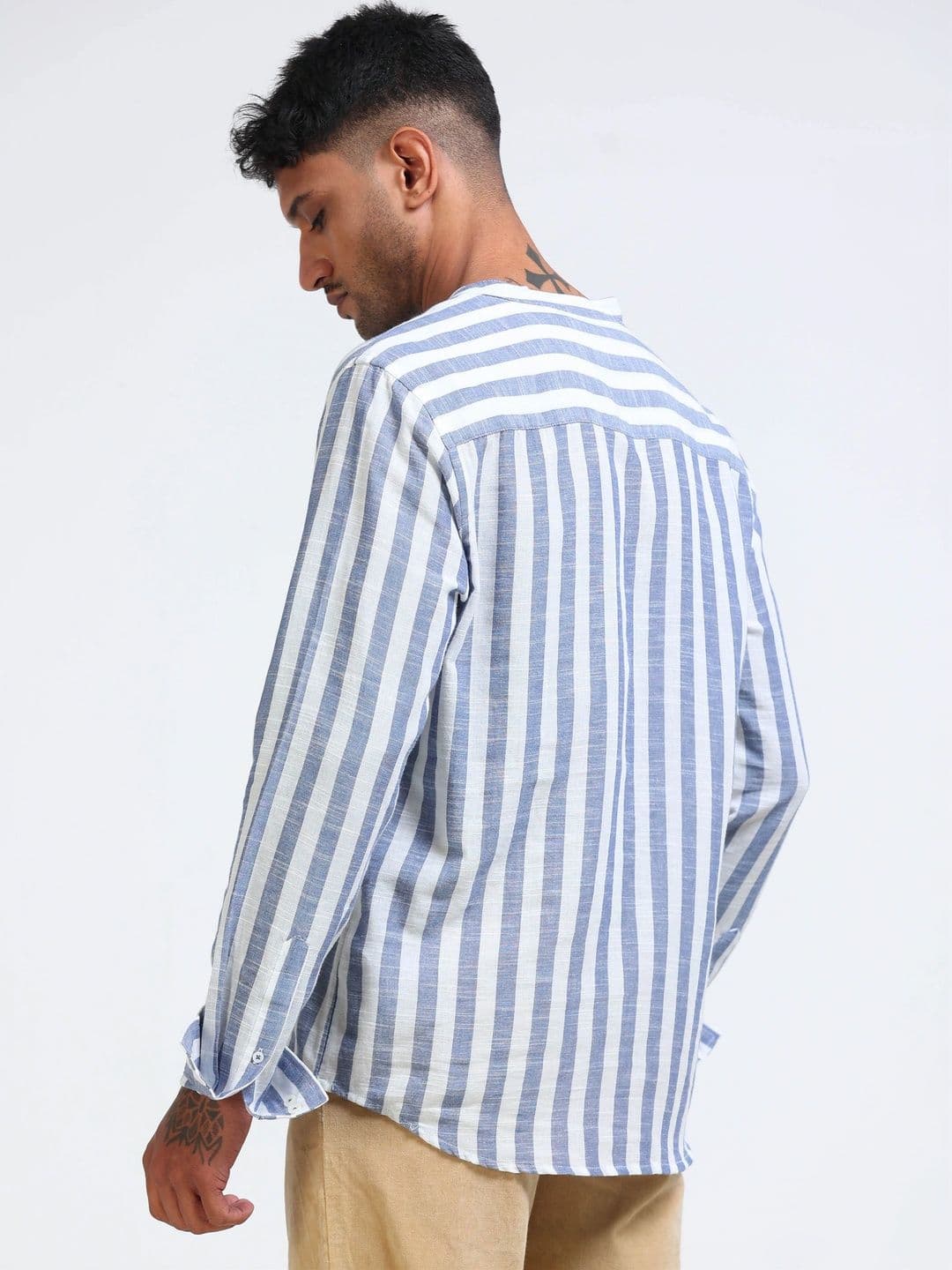 StitchX Men's Pure Cotton Striped Mandarin Collar Kurta Shirt thumbnail 4