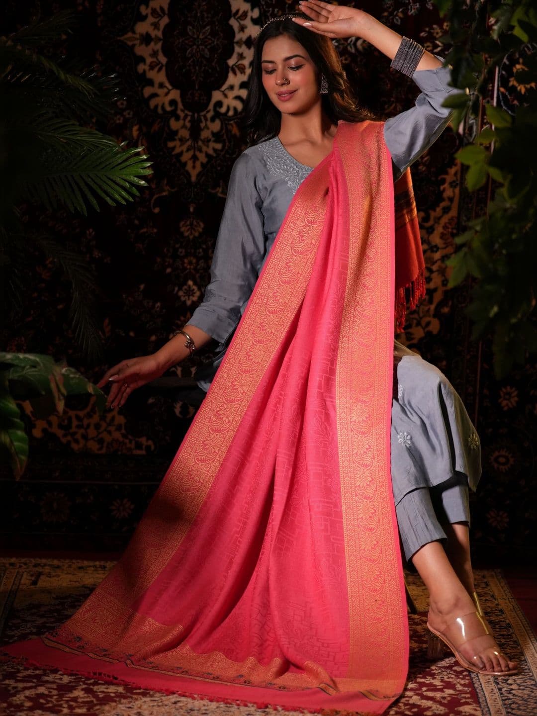 S.T. Women Woven Design Acrylic Shawl - view 1