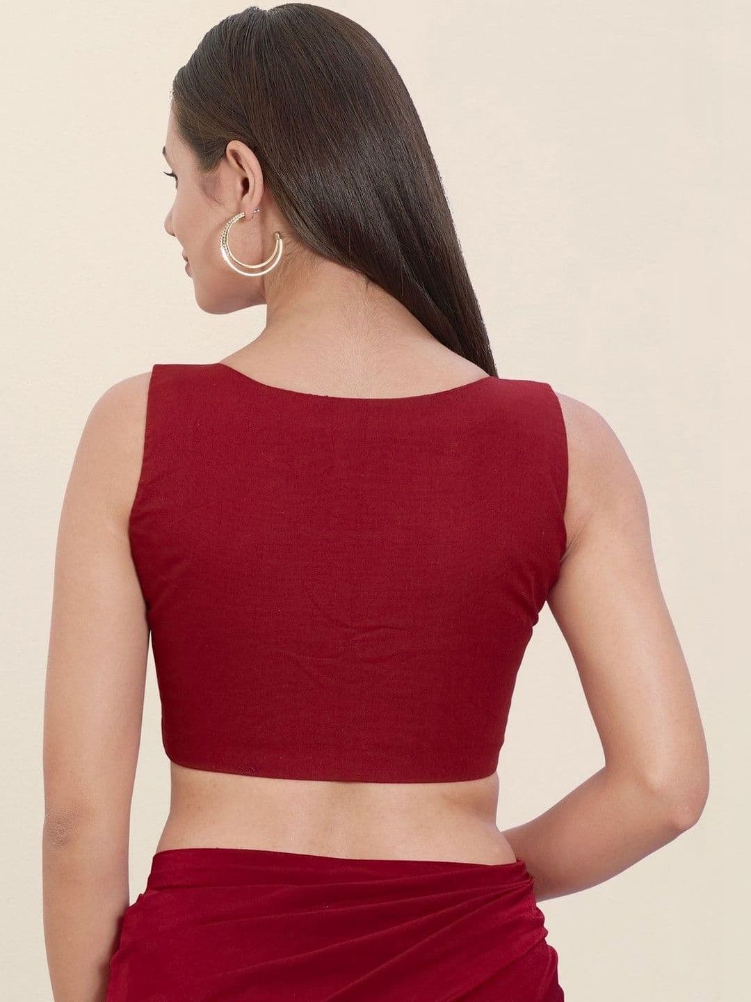 VAMAS - THE DESIGNER BLOUSES Red Cotton Sleeveless Padded Back Open Readymade Blouse thumbnail 6