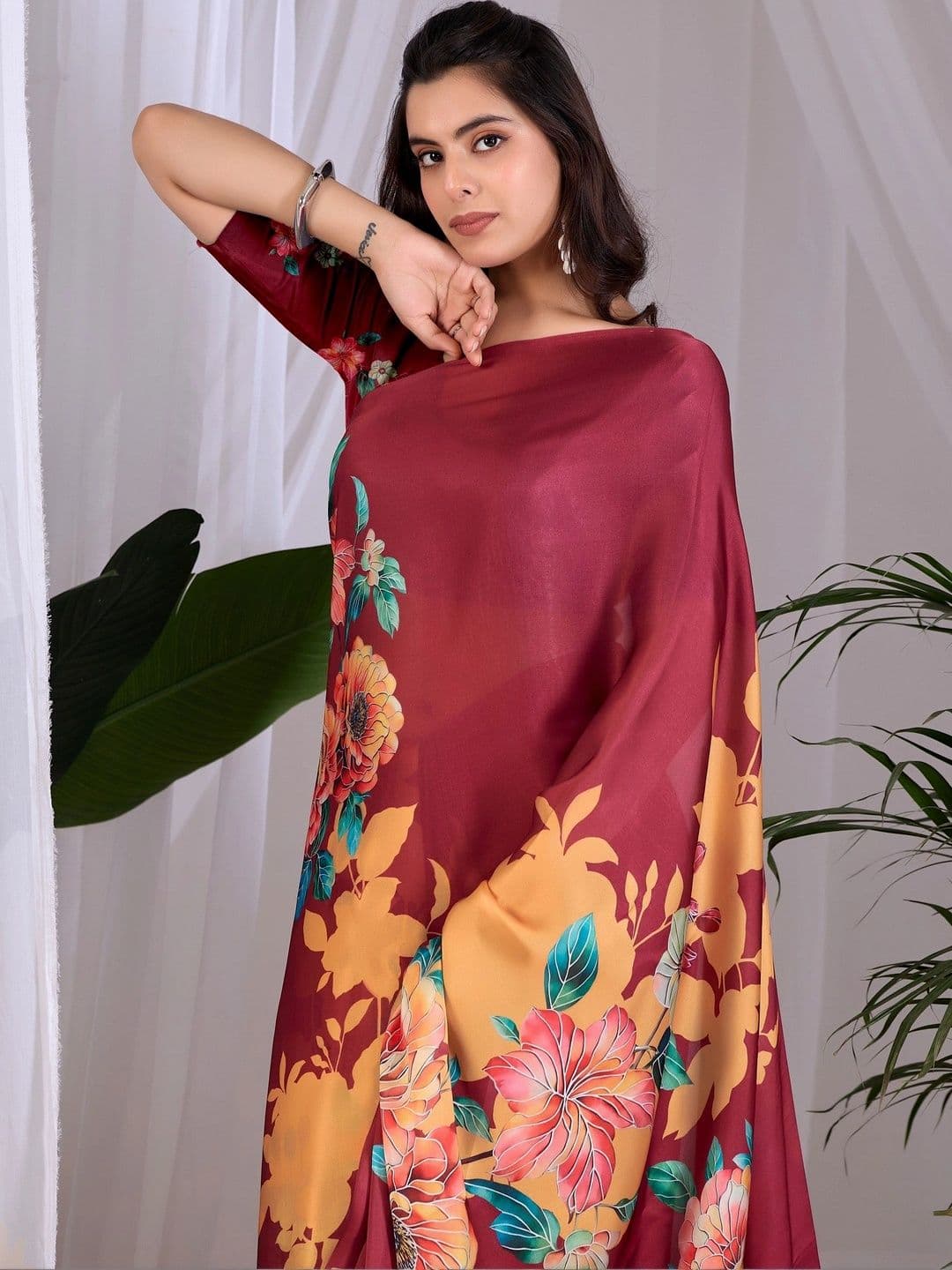 Mitera Floral Satin Designer Saree thumbnail 3