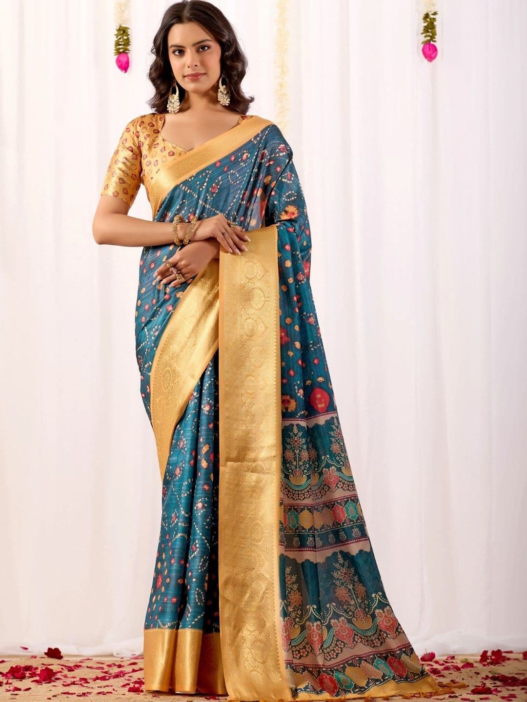 Mitera Floral Zari Silk Blend Designer Saree - view 1