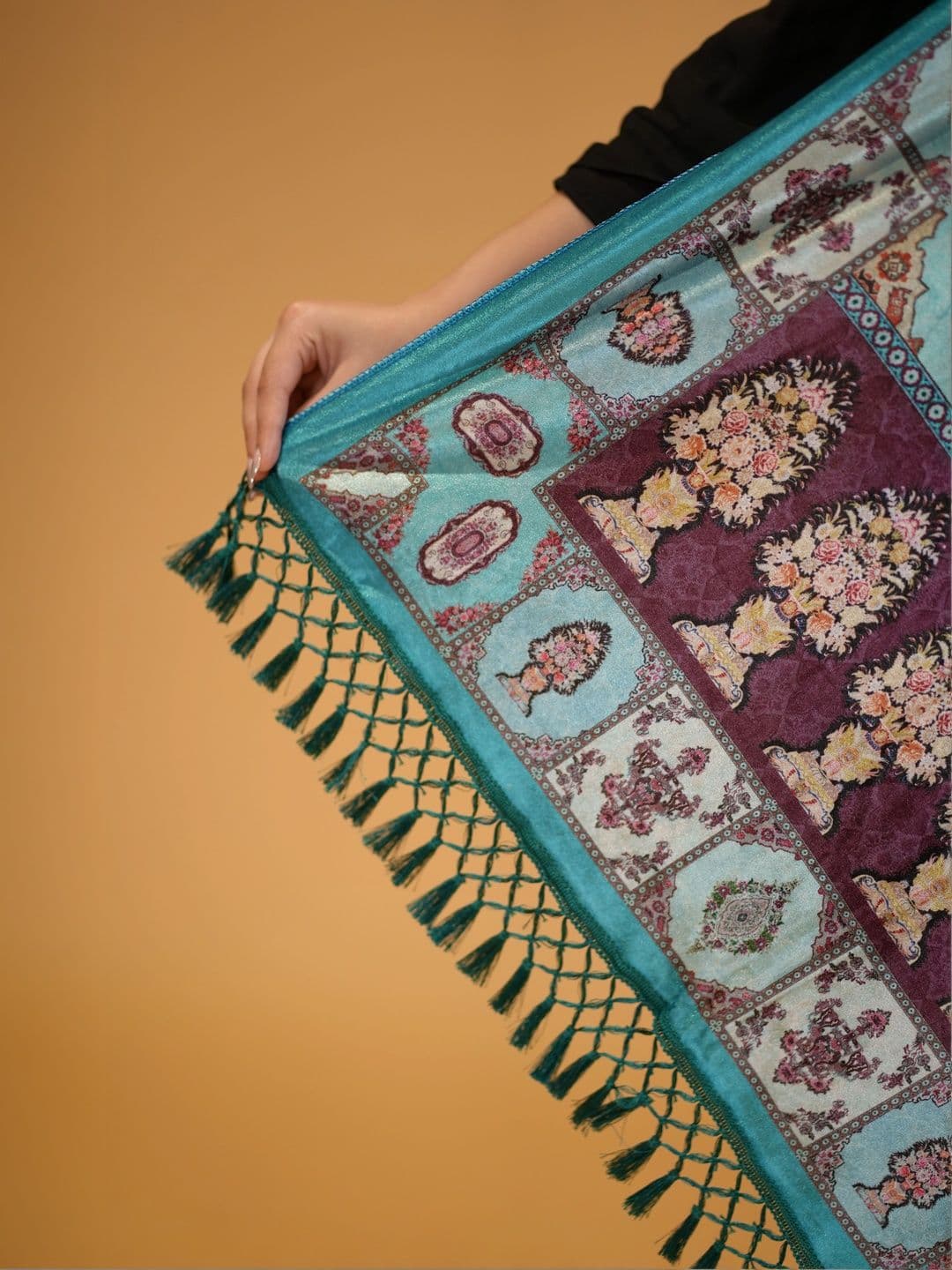 SHIFNEEN Women Ethnic Motifs Printed Velvet Shawl thumbnail 5