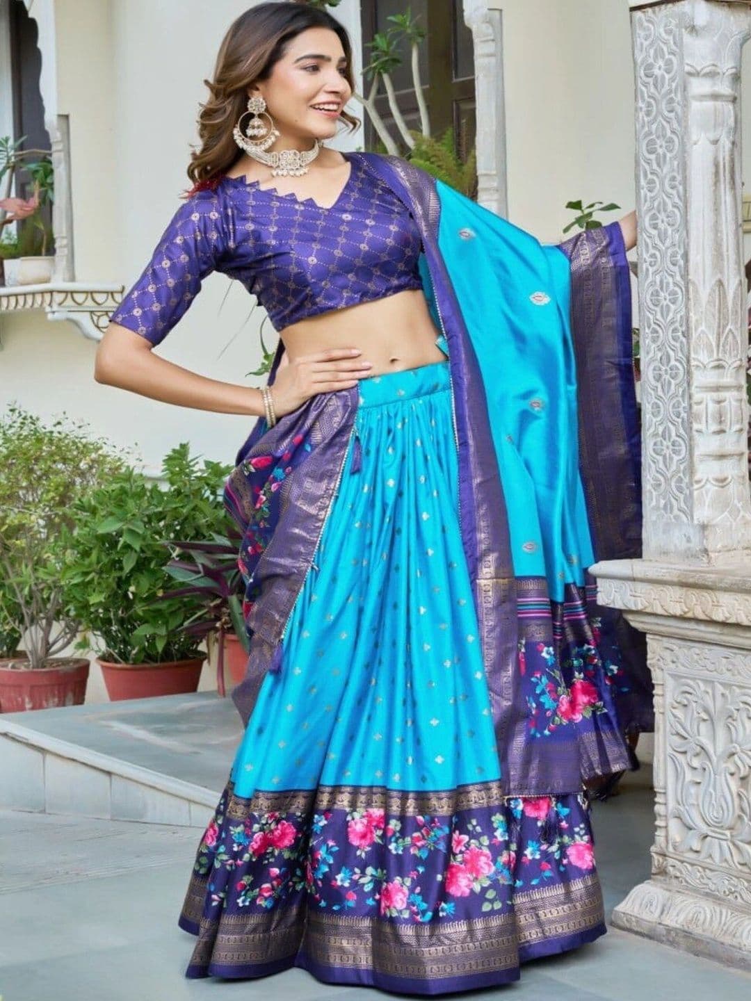 Sangria Semi-Stitched Lehenga & Unstitched Blouse With Dupatta thumbnail 2