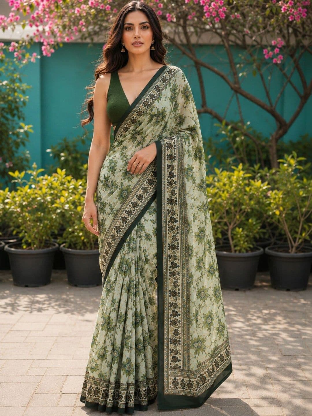 Anouk Floral Art Silk Designer Saree - view 1
