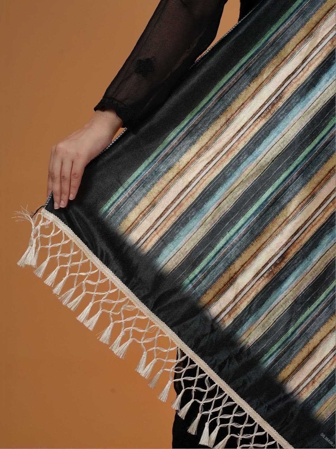 S.T. Women Striped Printed Velvet Shawl thumbnail 5