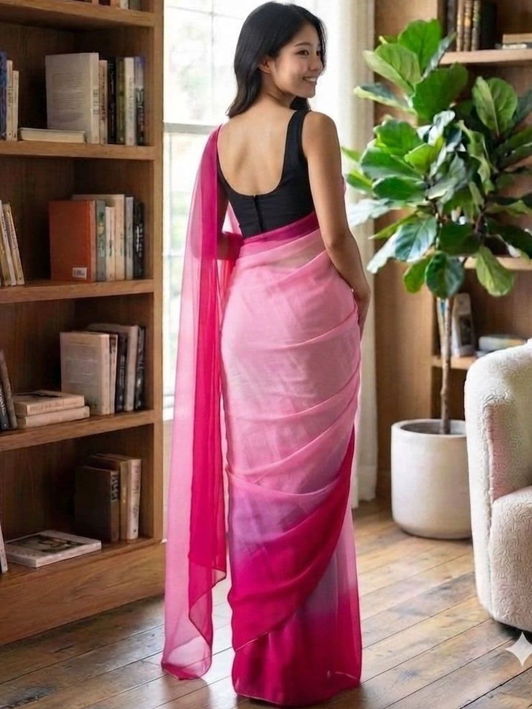 HERE&NOW Ombre Poly Georgette Saree thumbnail 3