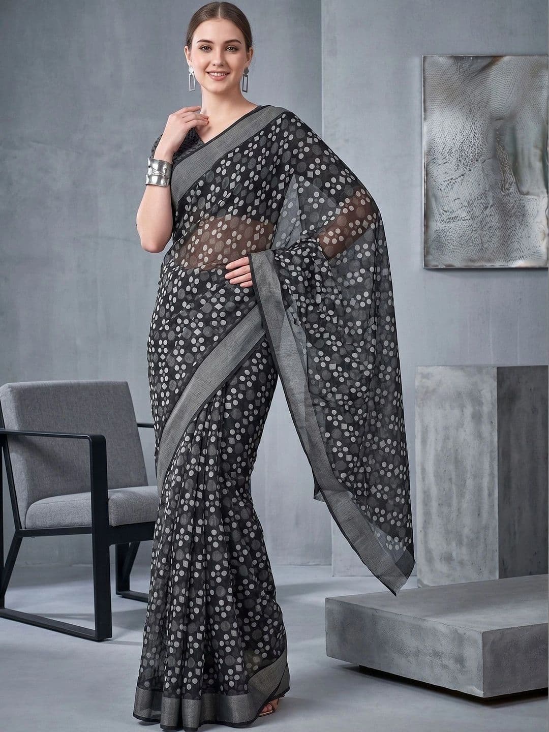elora Dabu Fusion Chanderi Saree thumbnail 2