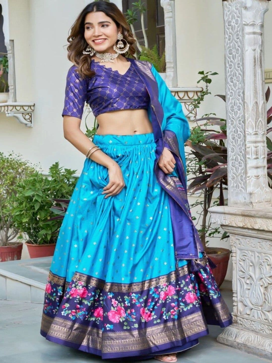 Sangria Semi-Stitched Lehenga & Unstitched Blouse With Dupatta thumbnail 4