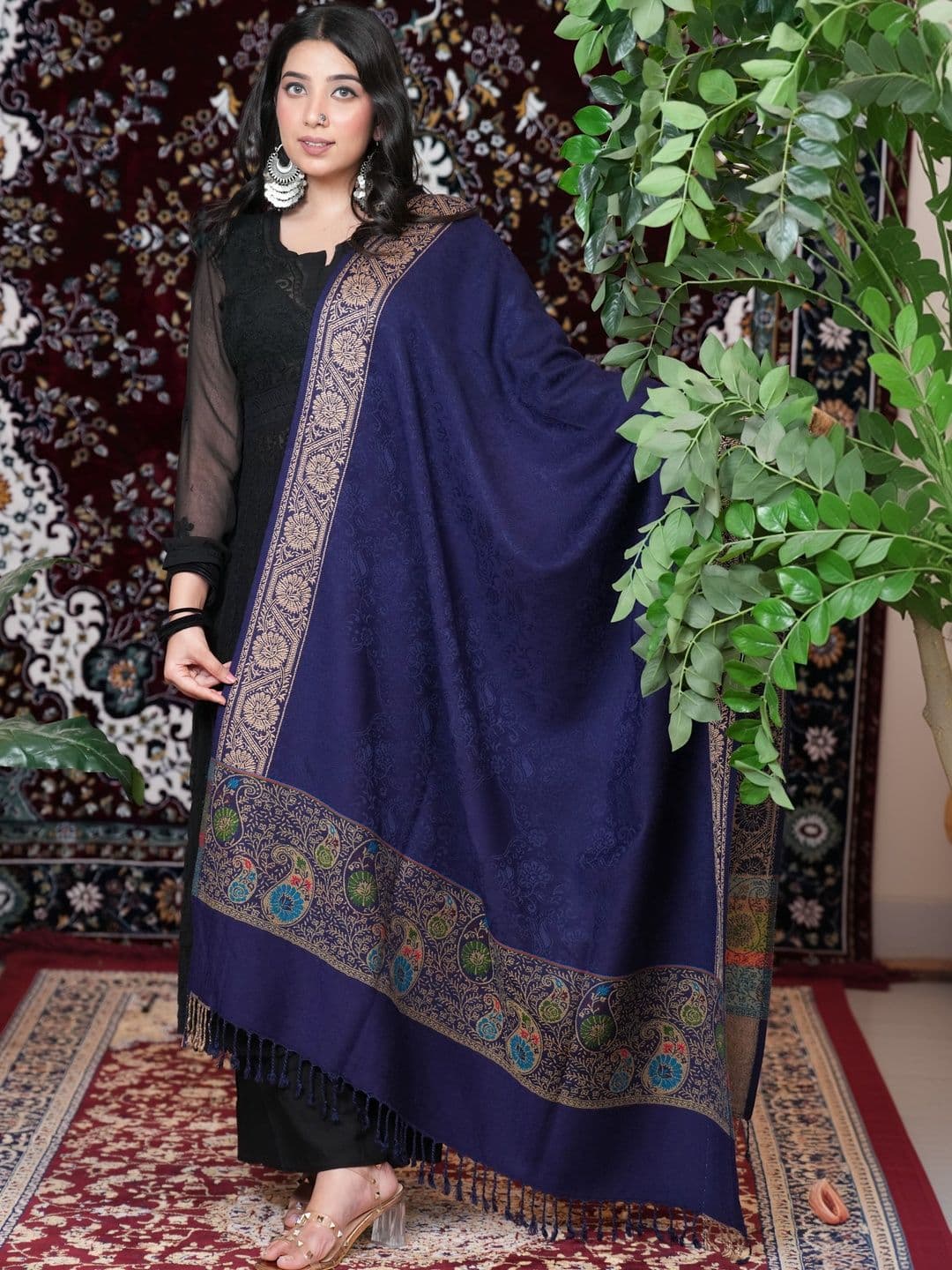 S.T. Women Ethnic Motifs Woven Design Acrylic Shawl - view 1