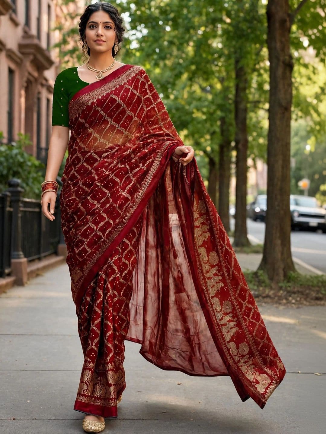 Jaipur Vogue Woven Design Zari Silk Blend Bandhani Saree thumbnail 3