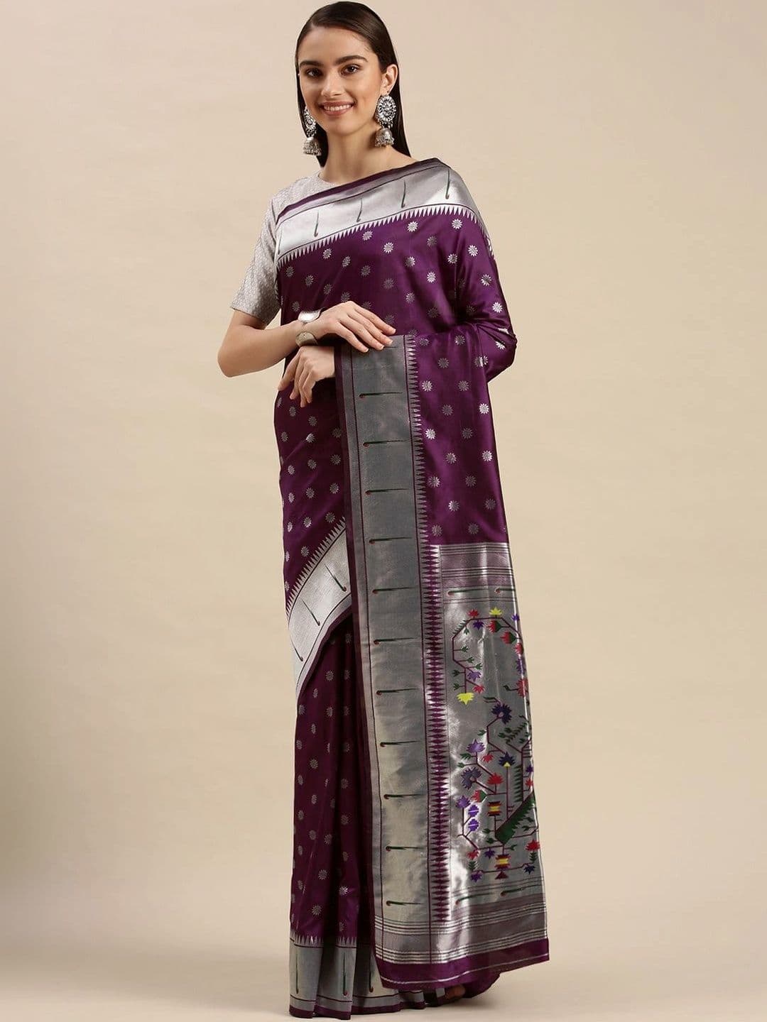 KALINI Ethnic Motifs Woven Design Zari Art Silk Paithani Saree - view 1