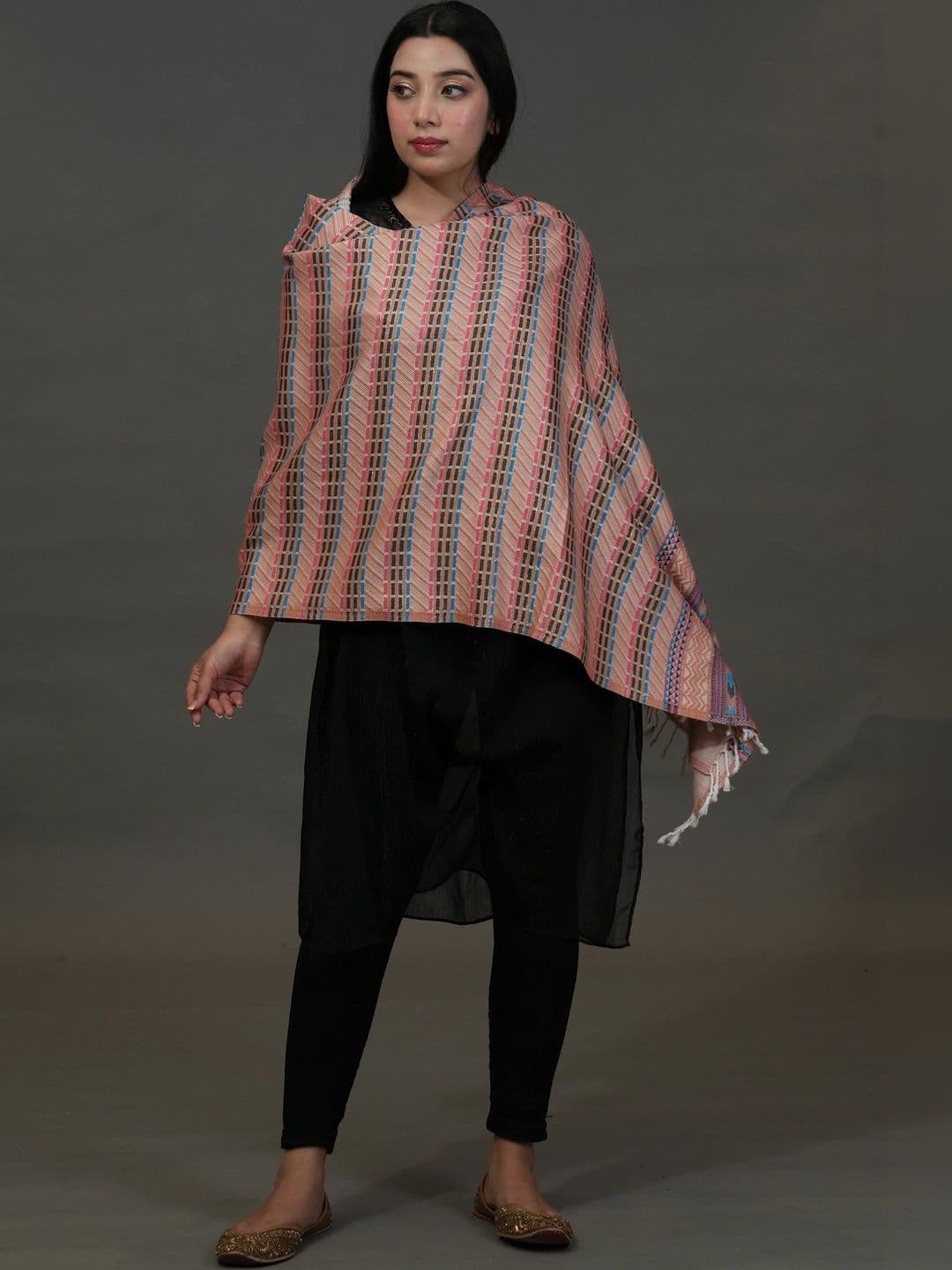 SHIFNEEN Women Geometric Woven Design Acrylic Shawl thumbnail 4