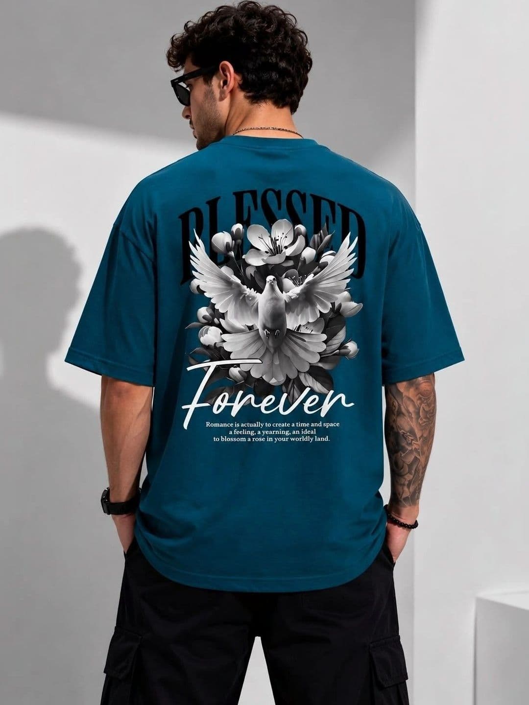 POPPYDOMS Men's Oversized Typography Print T-shirt thumbnail 4