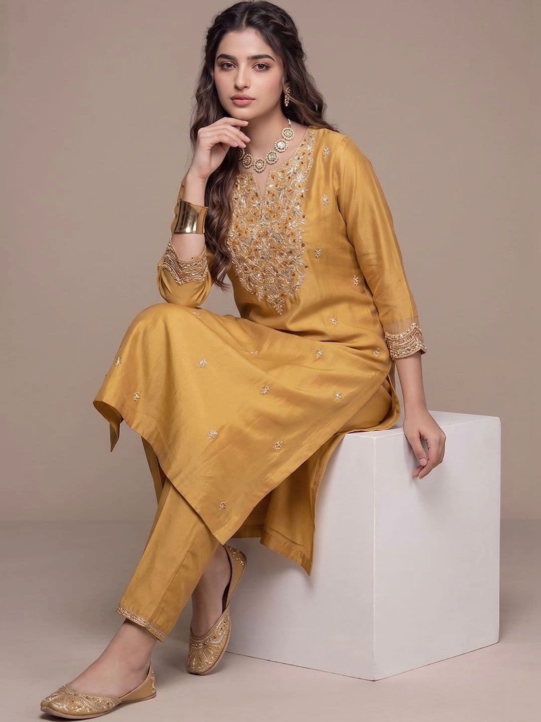 Varanga Women Ethnic Motifs Embroidered Regular Thread Work Kurta with Palazzos & With Dupatta thumbnail 6