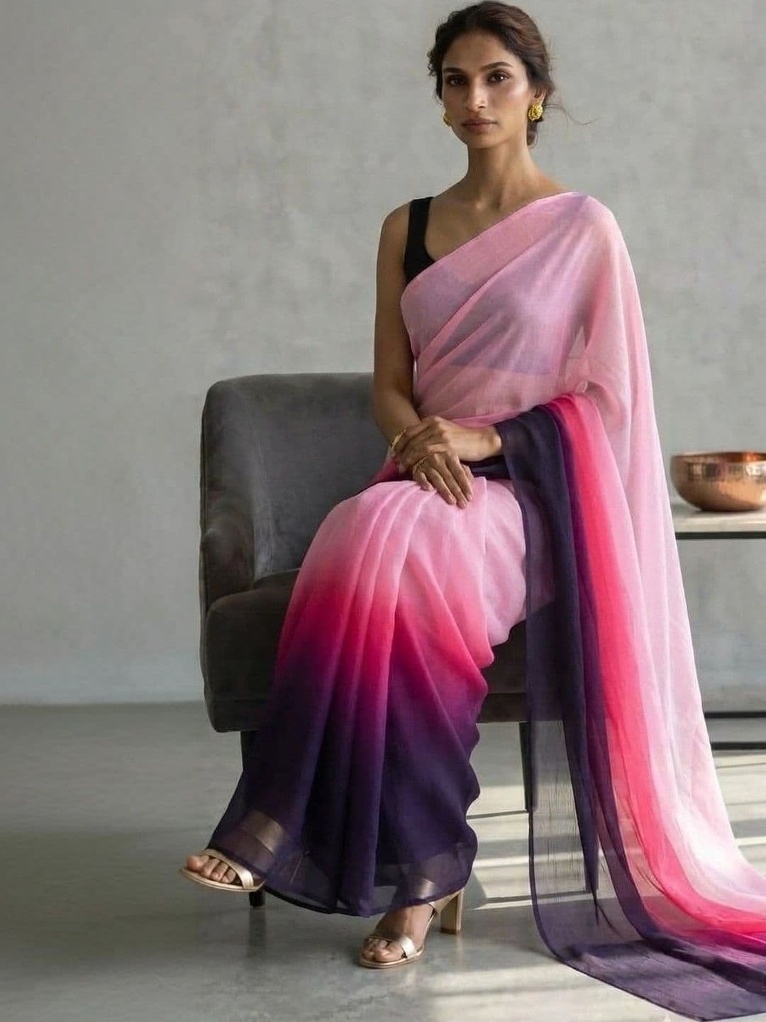 HERE&NOW Ombre Poly Georgette Saree thumbnail 2