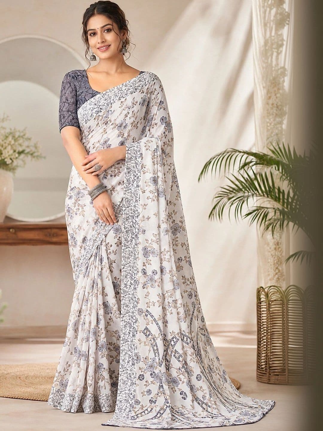 NARIVESH TRENDS Floral Poly Georgette Saree - view 1