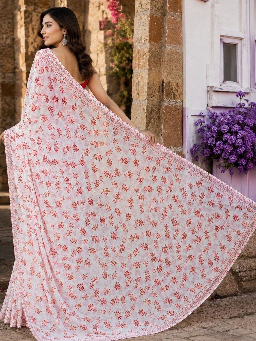 NARIVESH TRENDS Floral Poly Georgette Saree thumbnail 2