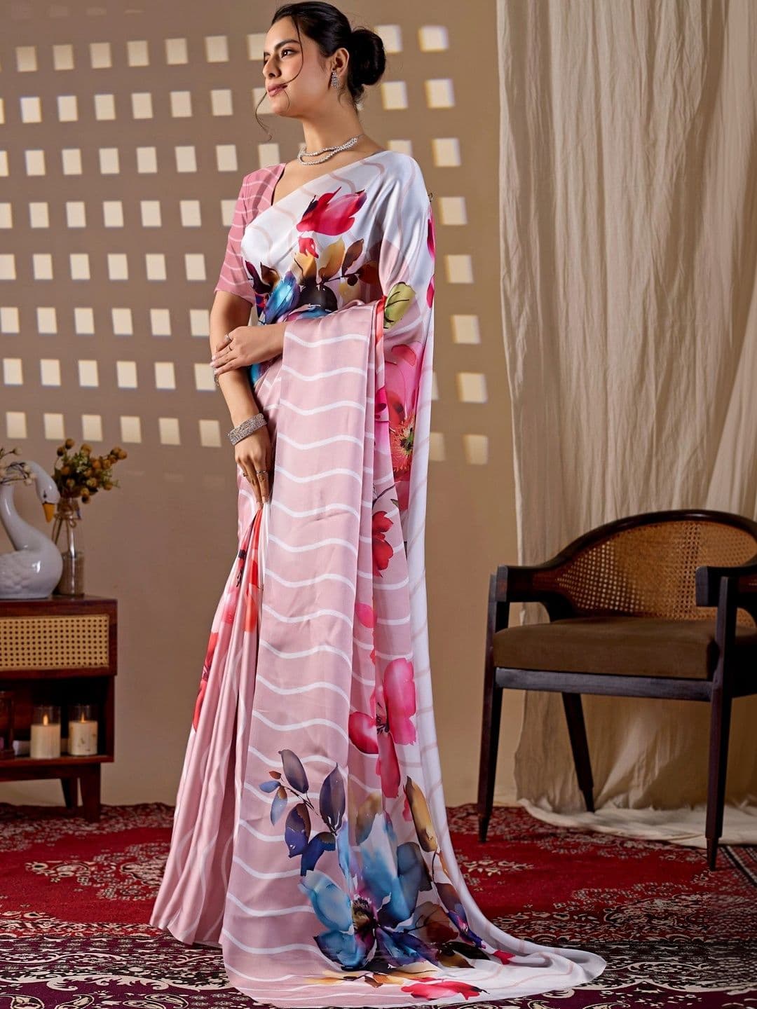 DIVASTRI Floral Satin Designer Saree thumbnail 7