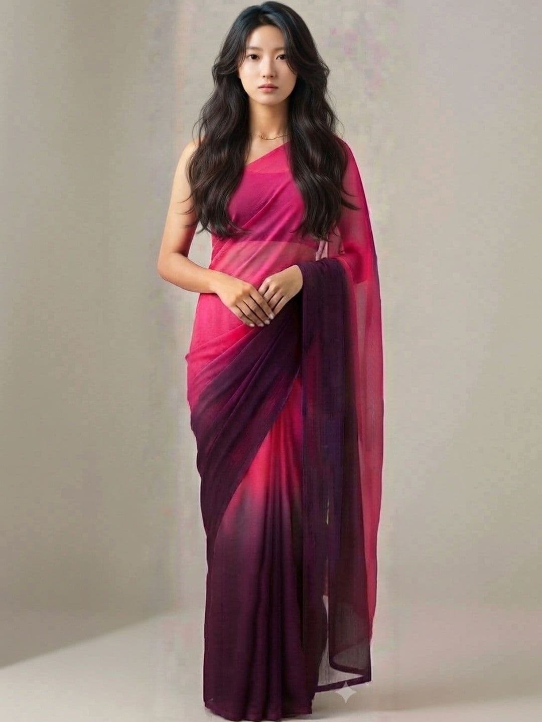 HERE&NOW Ombre Poly Georgette Saree - view 1